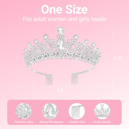 Papoopy Tiara Crown for Women, Headband Hair Accessories for Birthday Wedding Party Costume Silver - Image 2