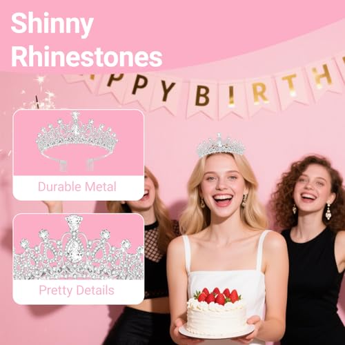 Papoopy Tiara Crown for Women, Headband Hair Accessories for Birthday Wedding Party Costume Silver - Image 5