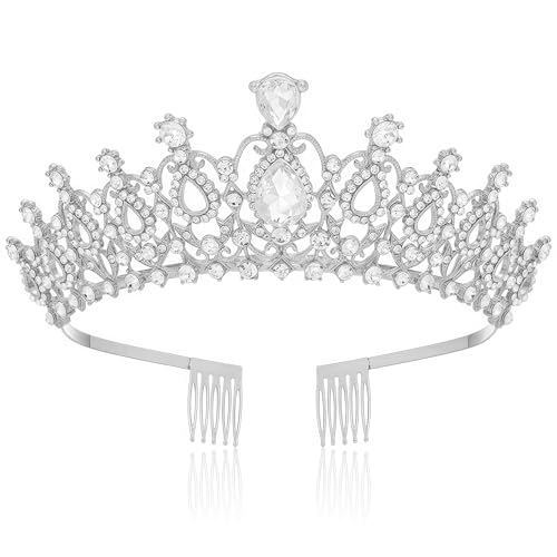 Papoopy Tiara Crown for Women, Headband Hair Accessories for Birthday Wedding Party Costume Silver - Image 1