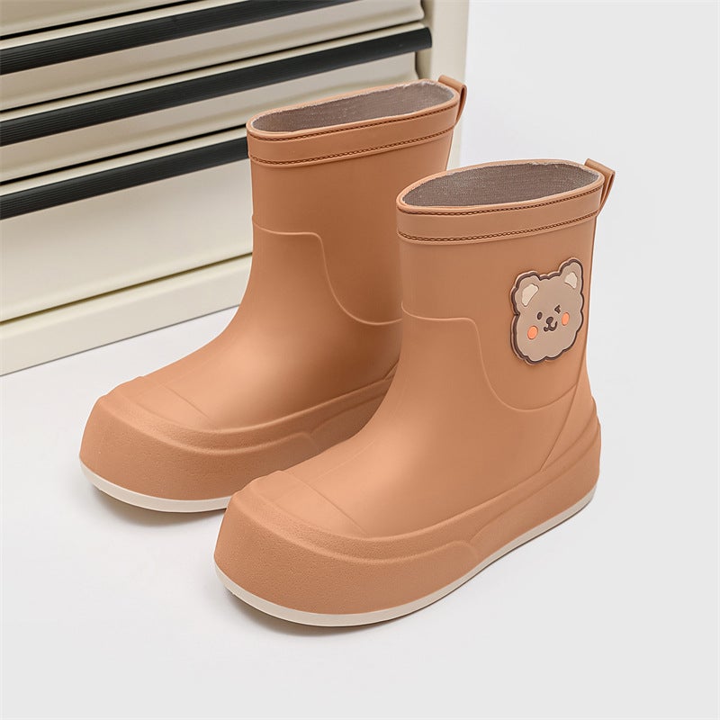 Fashion Short Tube Rain Boots with Plush Lining Brown [without Cotton] 009-1 normal shoe size 
