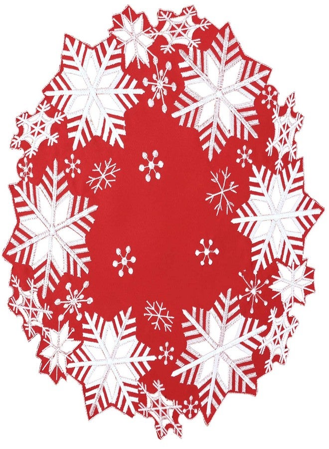 Simhomsen Set of 4 Embroidered Snowflakes Round Doily, Place-mats Round 15 inches for Christmas Holiday and Winter, Dining Table Centerpieces (Red) - Image 1
