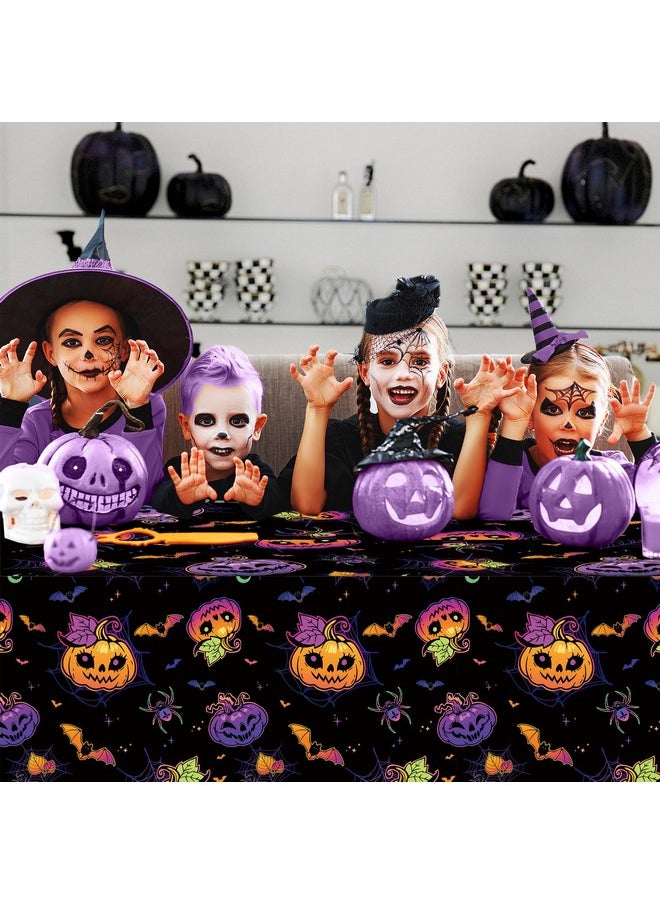MEHOFOND Halloween Party Supplies194Pcs, Evil Purple Pumpkin Halloween Plates And Napkins Tableware Set With Cups Tablecloth Banner For Spooky Bat Spider Halloween Party Decorations, Serves 24 Guests  - Image 4