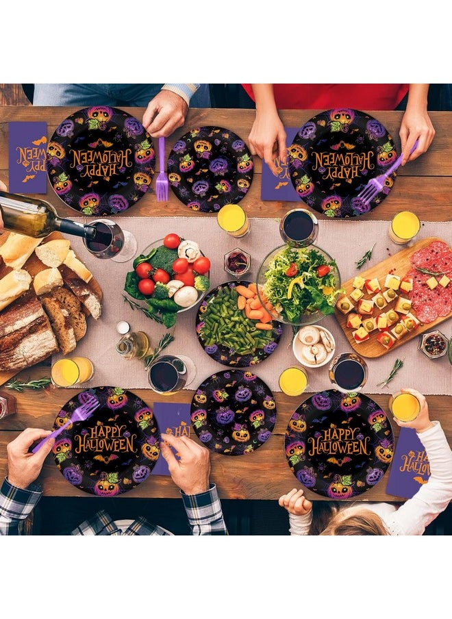 MEHOFOND Halloween Party Supplies194Pcs, Evil Purple Pumpkin Halloween Plates And Napkins Tableware Set With Cups Tablecloth Banner For Spooky Bat Spider Halloween Party Decorations, Serves 24 Guests  - Image 5
