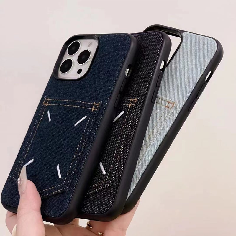 Suitable for Evaluating 15Promax Phone Cases, Trendy Embroidered Iphone14Pro Anti-Drop Cases, Card-Insertable Denim Fabric 17P - Image 4