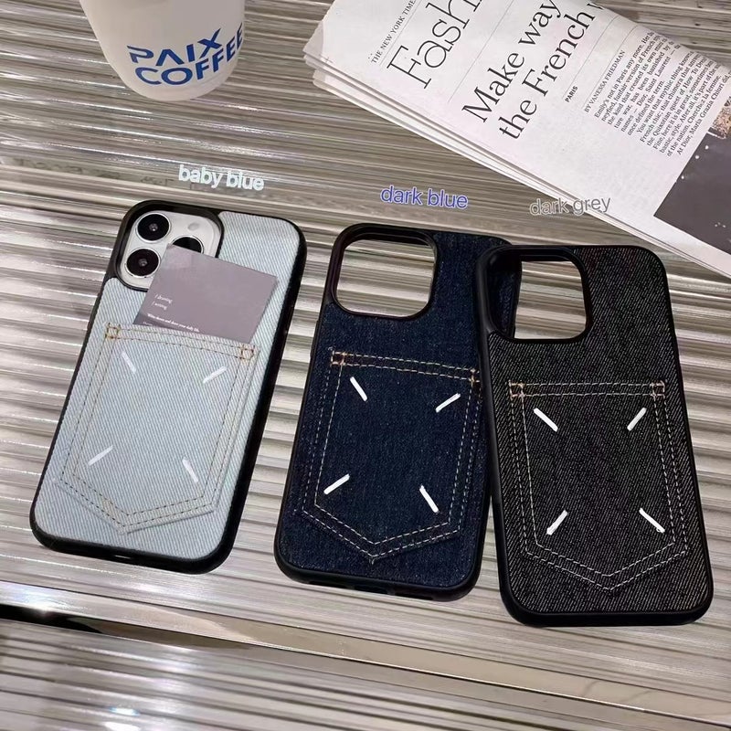 Suitable for Evaluating 15Promax Phone Cases, Trendy Embroidered Iphone14Pro Anti-Drop Cases, Card-Insertable Denim Fabric 17P - Image 2