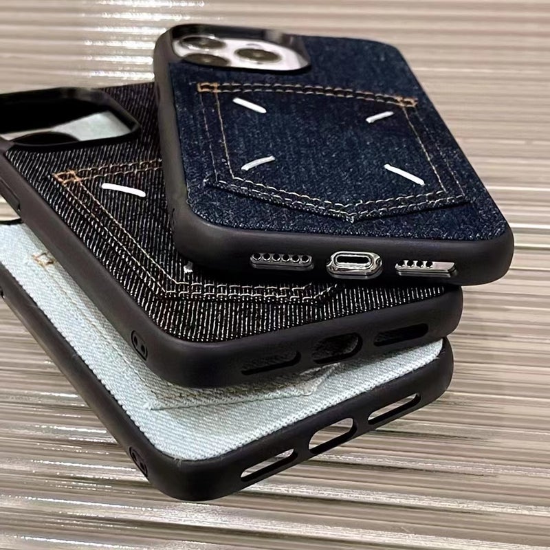 Suitable for Evaluating 15Promax Phone Cases, Trendy Embroidered Iphone14Pro Anti-Drop Cases, Card-Insertable Denim Fabric 17P - Image 3