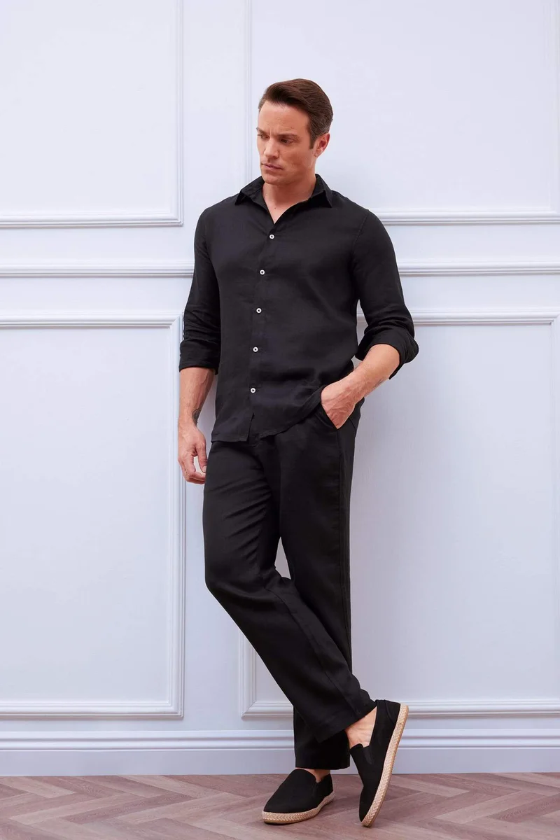 ديفاكتو 100% Linen Relax Fit Straight Leg Trousers