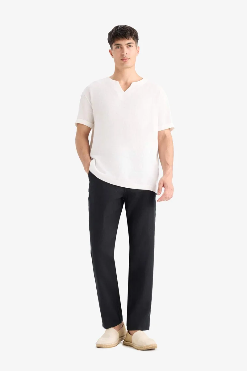 ديفاكتو 100% Linen Relax Fit Straight Leg Trousers