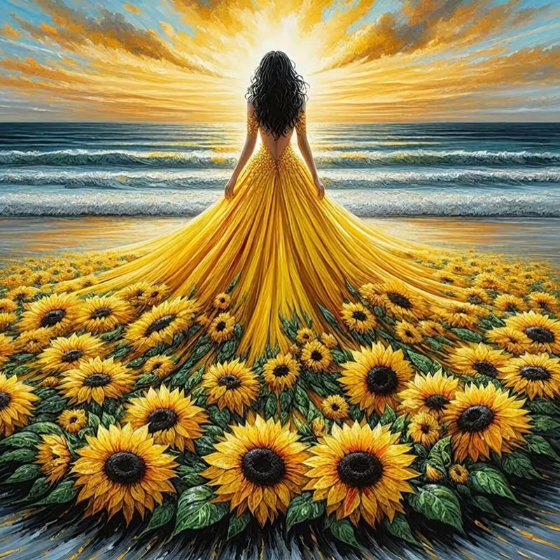 KTHOFCY 5D DIY Sunflower Girl Diamond Painting Kits for AdultsSunflower Skirt Woman Full Drill Embroidery Cross Stitch Crystal Rhinestone Paintings Arts Wall Decor Painting Dots Kits 118X118 inch - Image 3