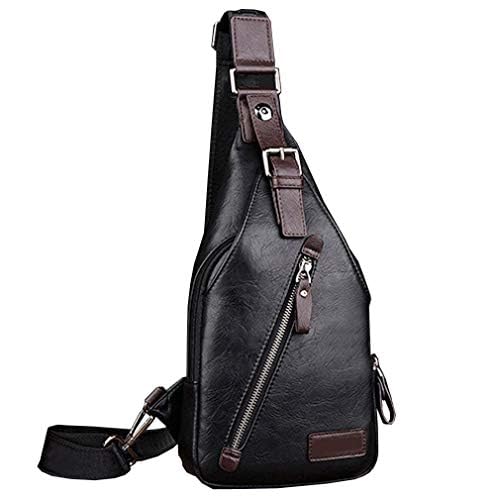 Hebetag Leather Sling Bag Crossbody Backpack Daypack for Men Women Outdoor Travel Camping Fishing Hunting Hiking Crossbody Shoulder Chest Pack #20black(pu) - Image 1