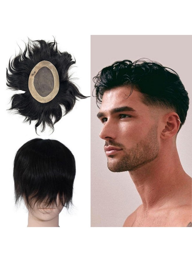 beuni Smart Hair Patch For Men, Monofilament Apollo Mono Wig In 100% Natural Human Hair, Long Lasting Base Soft Fit (Colour: Natural Black) (9X7)  - Image 1