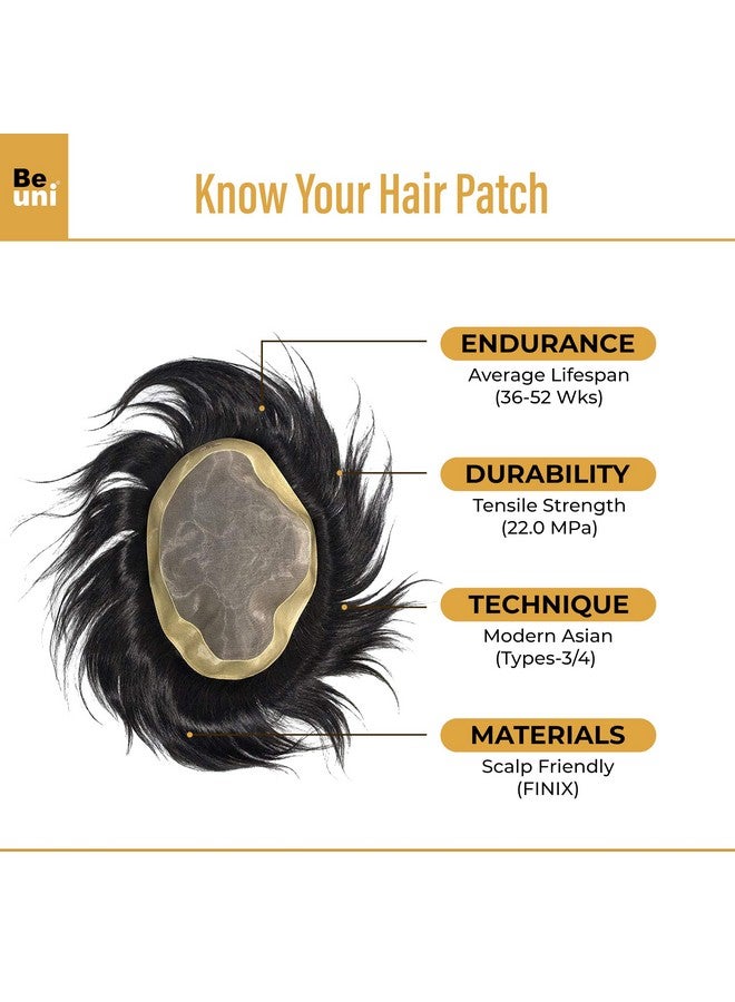 beuni Smart Hair Patch For Men, Monofilament Apollo Mono Wig In 100% Natural Human Hair, Long Lasting Base Soft Fit (Colour: Natural Black) (9X7)  - Image 2