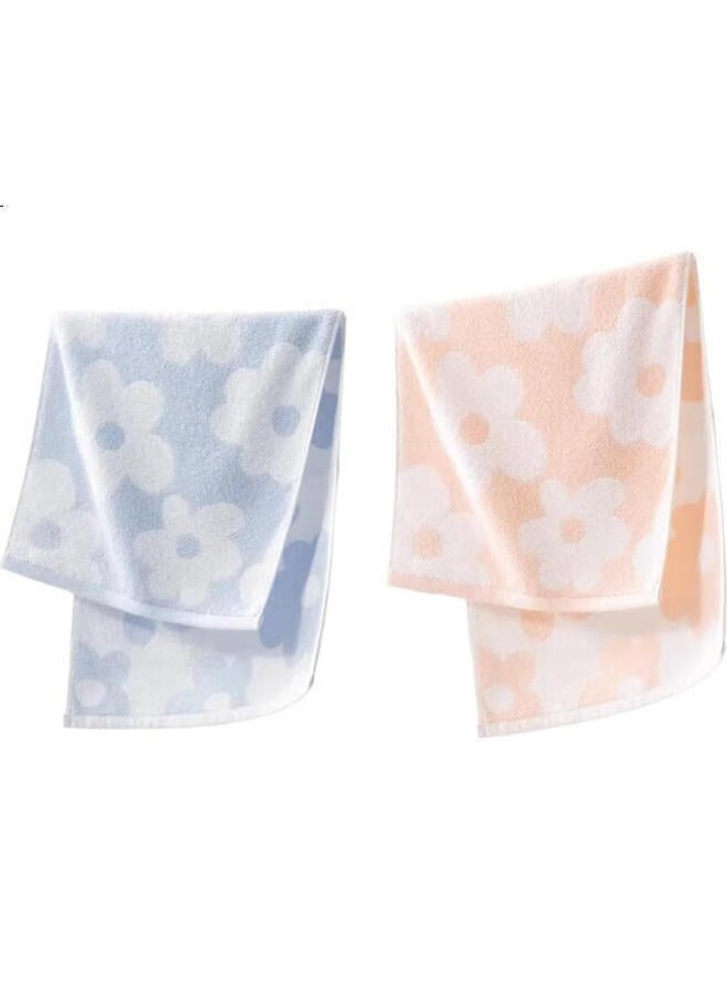 Grace Floral Cotton Towel, Absorbent Pure Cotton Face Towel For Home Use, Suitable For Adults, Children, Men And Women, Pink + Blue - Image 1
