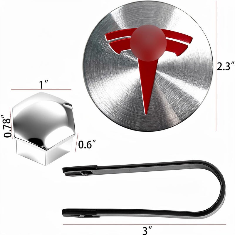 Tesheer Wheel Center Hub Cap Kit with Tesla Emble Brand Center Caps for Model 3 Model Y with 20 Lug Nut Covers (4PCS) (Red-Silver) - Image 4