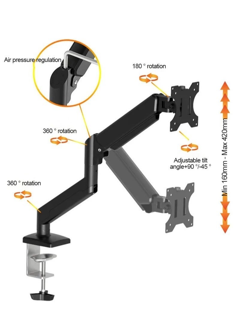 FlashHawk Aluminum Alloy Full Motion Single Monitor Arm,Air Pressure Lifting,Rotatable,Telescopic,Tilting Monitor Desktop Stand, Suitable for 13-32 Inch Screen,Load Bearing 10kg - Black - Image 3