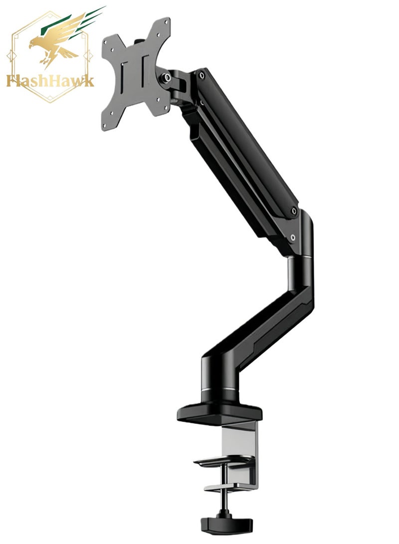 FlashHawk Aluminum Alloy Full Motion Single Monitor Arm,Air Pressure Lifting,Rotatable,Telescopic,Tilting Monitor Desktop Stand, Suitable for 13-32 Inch Screen,Load Bearing 10kg - Black - Image 1