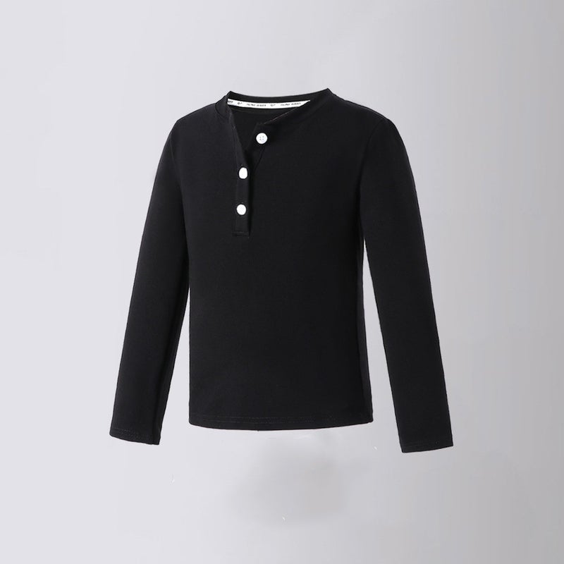 Girls' Solid Color Base Shirt T Henry Collar Top Children'S Long-Sleeve T-Shirt 2026 Spring New Children'S Clothing Soft - Image 1