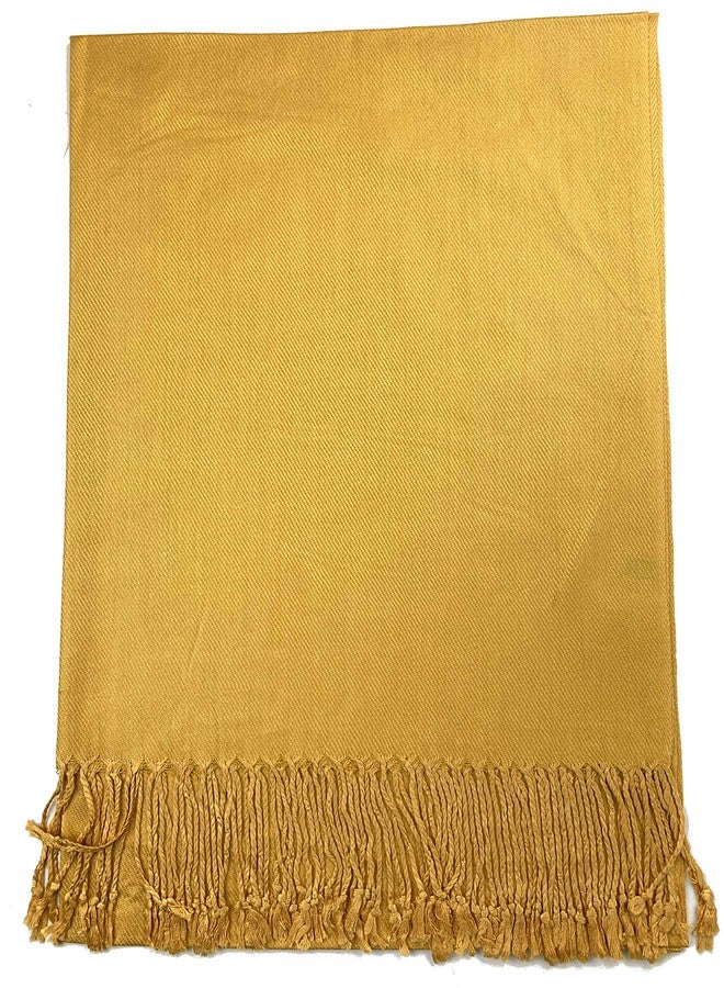 بلام فيزرز وشاح فاخر بلون موحد ومعدني من Plum Feathers، شال باشمينا نسائي مزين بشراشيب (ذهبي) - Image 2