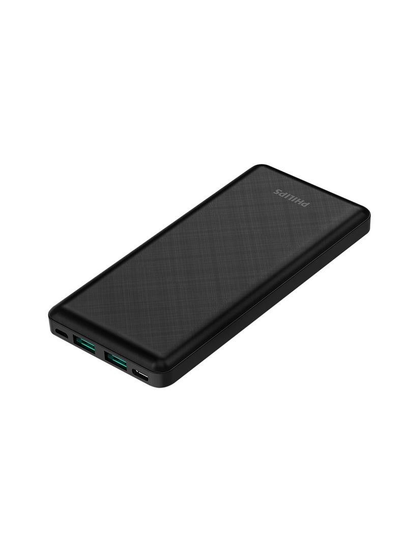 Philips 10000 mAh Power Bank, 22.5W, QC 3.0 Fast Charging, Dual USB-A & USB-C Output, Compatible with Smartphones & Tablets (Black) Black - Image 1