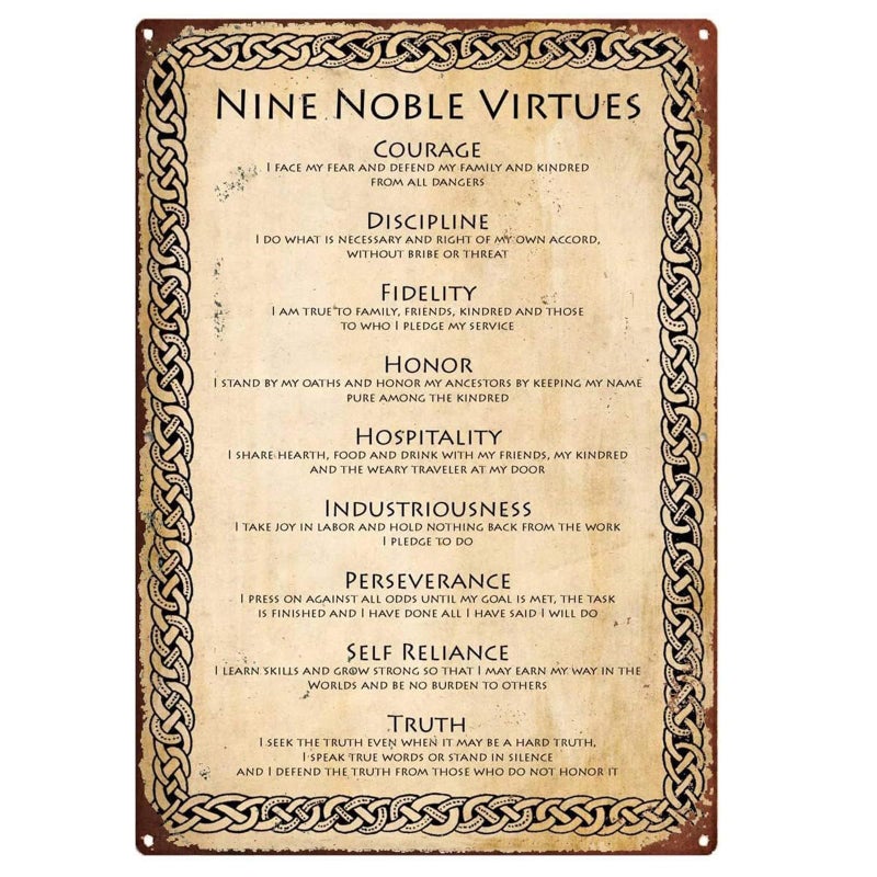 CCparton Metal Tin Signs Nine Noble Virtues Sign Decor 9 Noble Virtues Wallpaper Vintage Tin Sign Pack 12x8 inch - Image 1