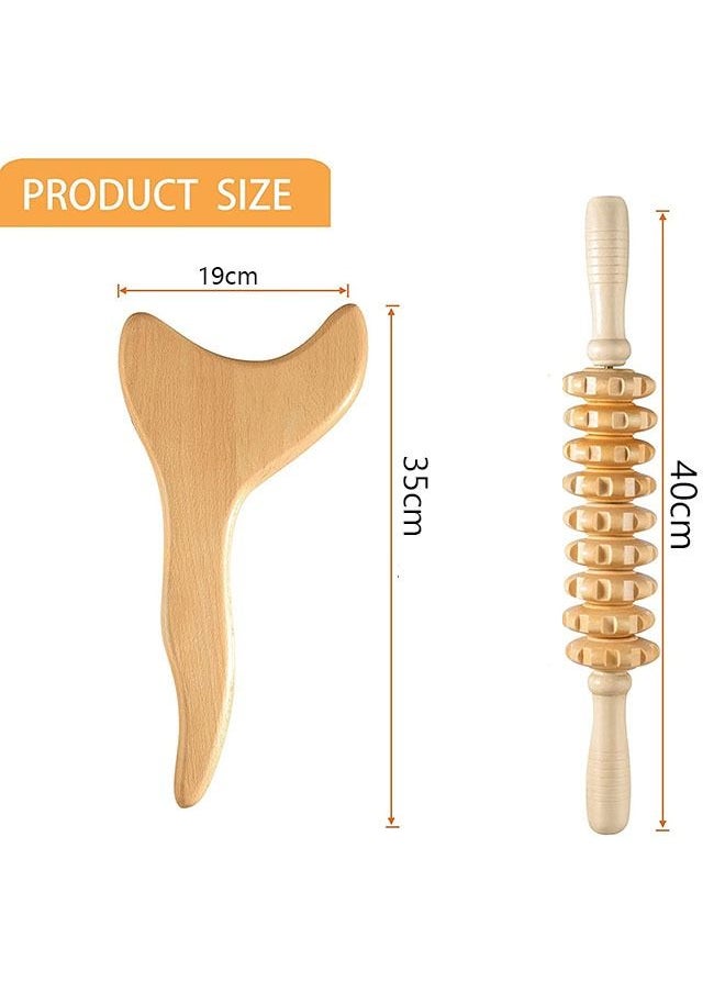 2-Piece Wood Body Massage Tools for Neck Waist Leg Back and Muscle Pain Relief