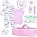 PEDOLLTREE 13 Pcs Reborn Baby Dolls Clothes Girl Accessories Outfit with Pink Dot Bassinet and Diapers Set for 1722 Inch Reborn Dolls Newborn Baby Girl - Image 2