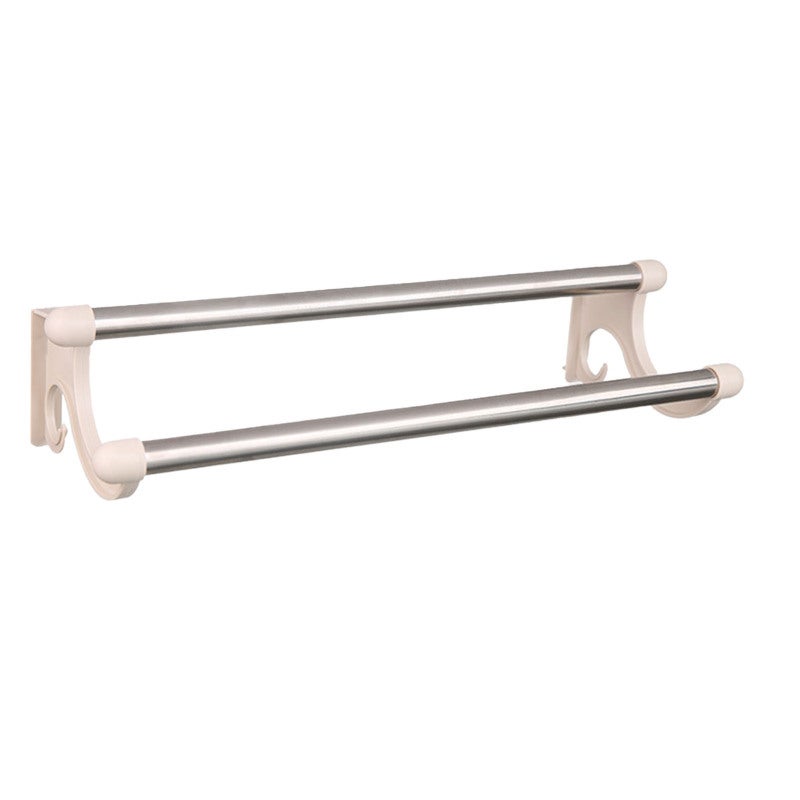 Double Towel Bar: Beige Drill Free Traceless Sturdy Durable Double Towel Rack - Space Saving Multifunctional Towel Holder for Bathroom Kitchen Home - Image 3