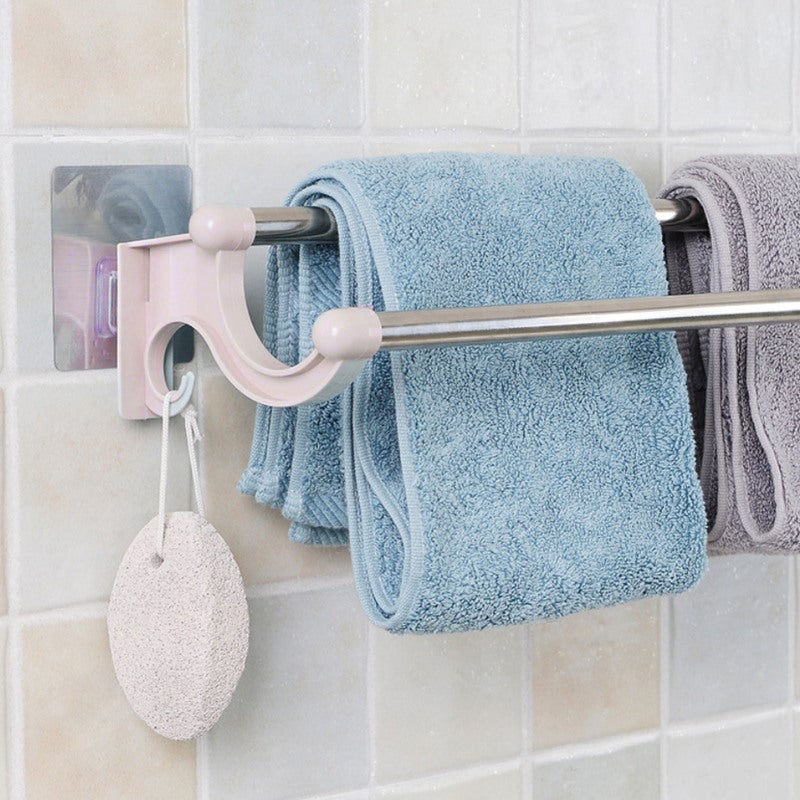 Double Towel Bar: Beige Drill Free Traceless Sturdy Durable Double Towel Rack - Space Saving Multifunctional Towel Holder for Bathroom Kitchen Home - Image 5