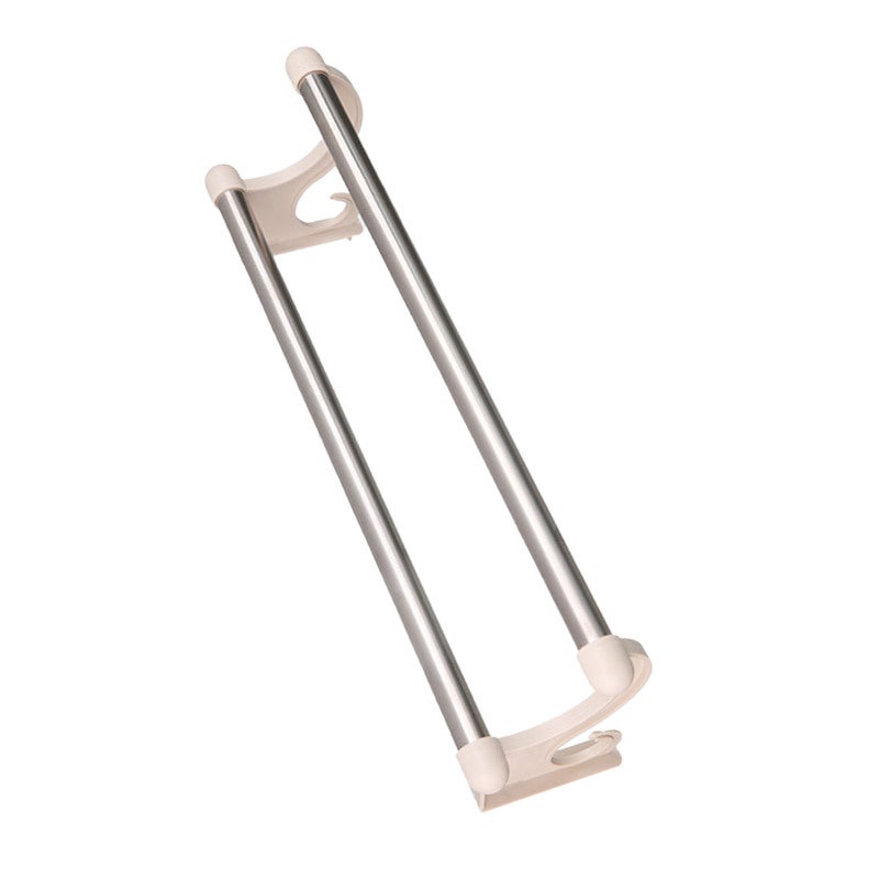Double Towel Bar: Beige Drill Free Traceless Sturdy Durable Double Towel Rack - Space Saving Multifunctional Towel Holder for Bathroom Kitchen Home - Image 1