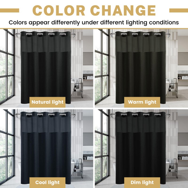 WONICY Long No Hook Shower Curtain with Snap in Liner  Polyester Textured Shower Curtain with Liner Set  Waterproof Washable Hotel Style Shower Curtains for Bathroom  71Wx80H  Black - Image 5