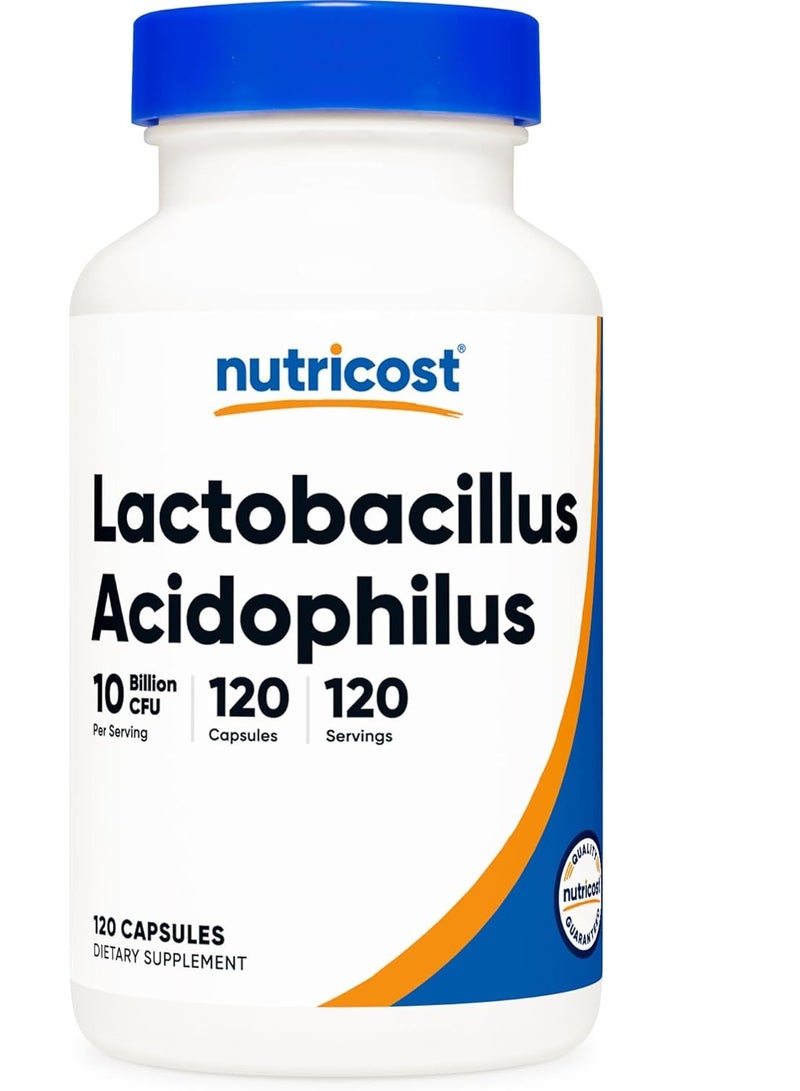 Lactobacillus Acidophilus 10 Billion CFU, 120 كبسولة نباتية، عبوة تكفي لمدة 4 أشهر قد تختلف - Image 1