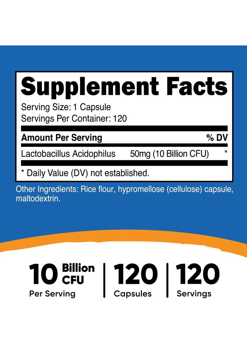 Lactobacillus Acidophilus 10 Billion CFU, 120 كبسولة نباتية، عبوة تكفي لمدة 4 أشهر قد تختلف - Image 3