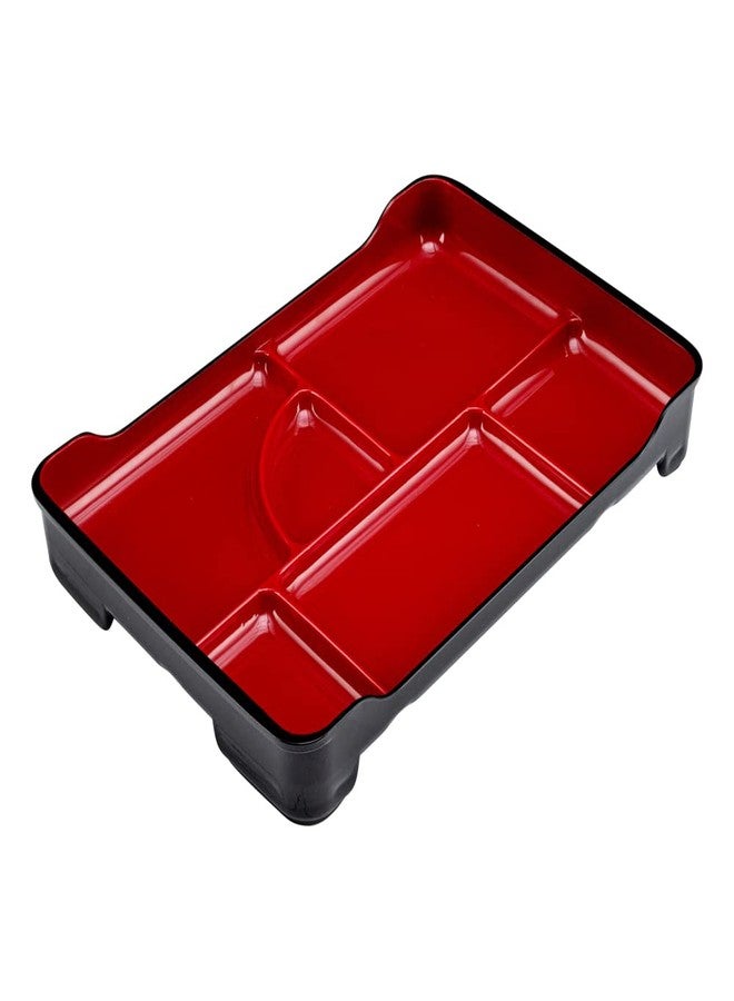 Restaurantware Bento Tek 14 x 9.1 x 2 Inch Compartment Lunch Plates 1 Japanese Style Adult Lunch Plate - With 5 Compartments Reusable Black & Red Plastic Separated Meal Plate For Hot & Cold Food - Image 2