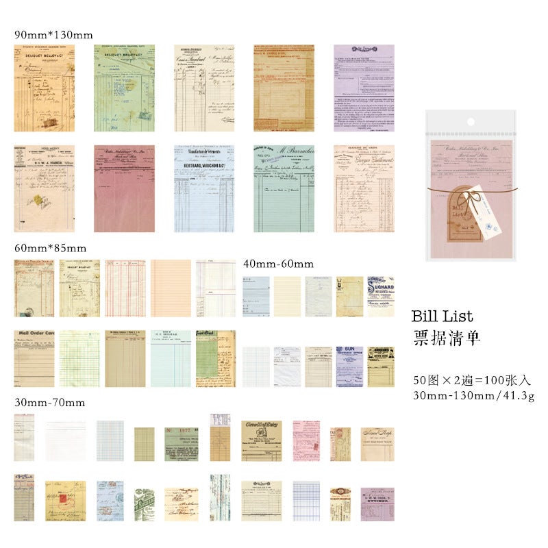 Momo Material Package Memory Post Bureau Series Retro Handbook Diy Material Decoration Base 100 Sheets Into 4 Styles - Image 1