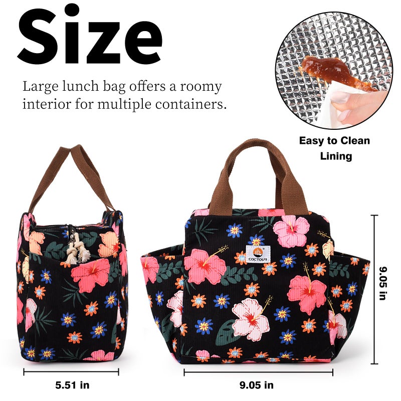 CaCTOUR Lunch Box for Women, Large Capacity Lunch Bag Women with Bottle Holder & Side Pockets,Cute lunch box Insulated Lunch tote bag for Work Office Travel Picnic (Flower) - Image 4