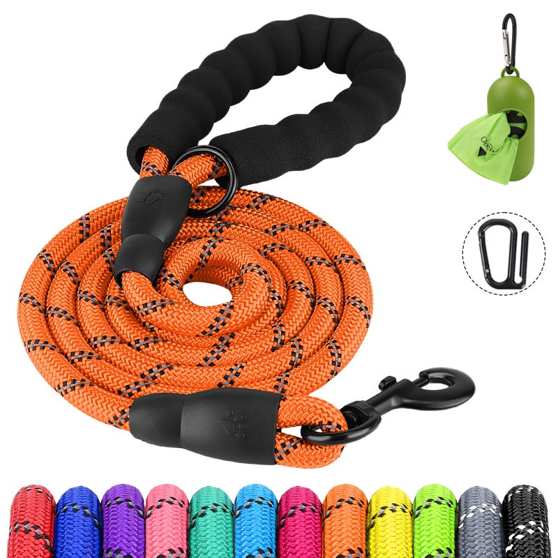 Joytale Dog Leash for Large Dogs, Heavy Duty Nylon Leashes with Comfortable Padded Handle and Highly Reflective Threads, Ideal for Walking and Training, Orange, 6'Ã—1/2'' - Image 1