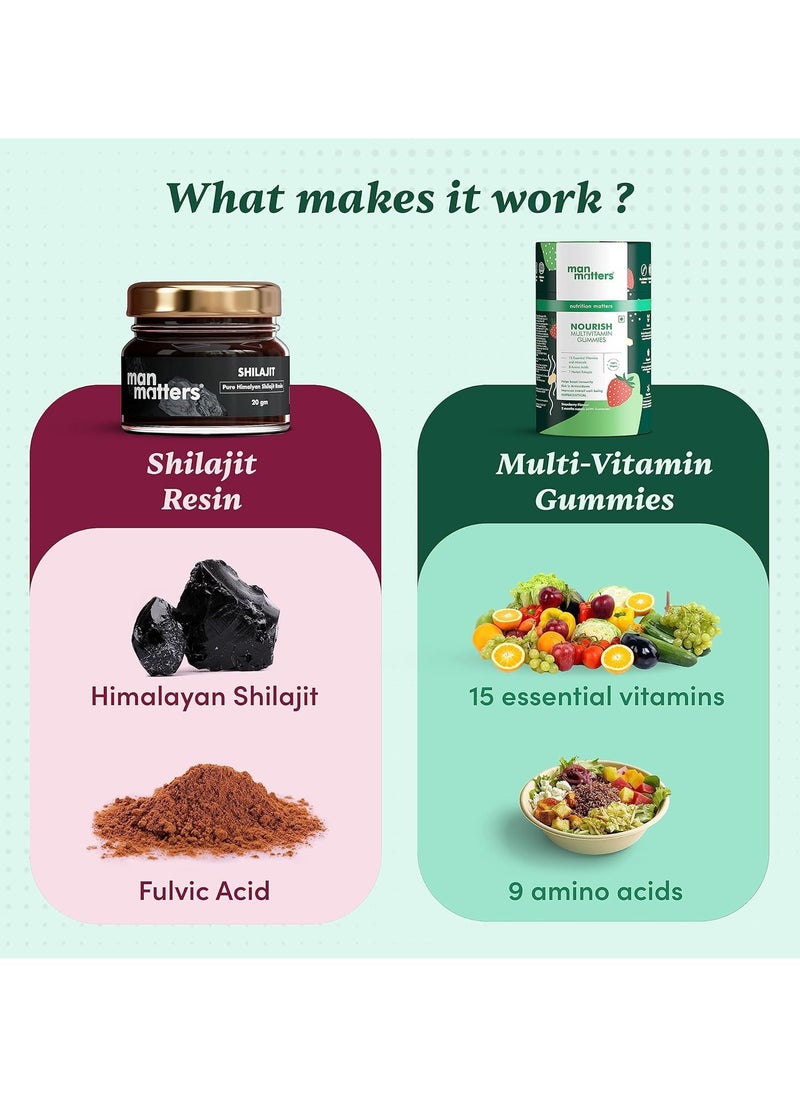 Man Matters - Immunity Booster Kit for Men - With Multivitamin Gummies and 100% Pure Himalayan Shilajit Resin - Improves Immunity, Stamina and Covers Deficiencies - 100% Vegan - 60 Days - Image 1