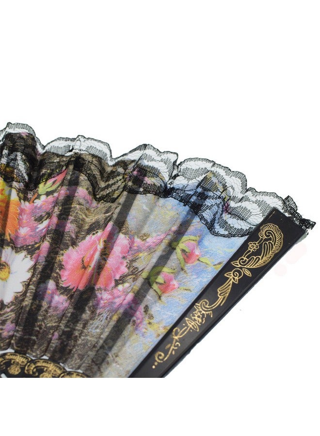 YOKIND 10 Pack Vintage Spanish Floral Folding Hand Fan Sequin Fabric Folding Handheld Hand Fan, Random Color - Image 5