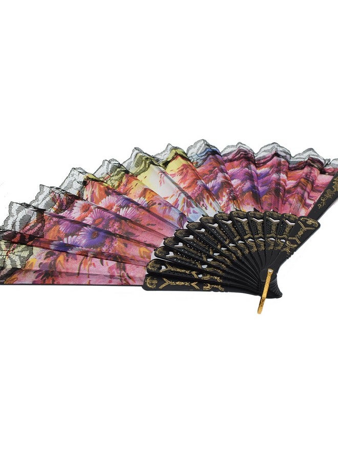 YOKIND 10 Pack Vintage Spanish Floral Folding Hand Fan Sequin Fabric Folding Handheld Hand Fan, Random Color - Image 4
