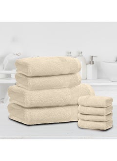 Rest Towel Set 8 Peice Cream Luxury Hotel Bedroom Super Soft Absorbent Durable Washable Quick Dry Cotton Family Bath Towels - 2 Bath Towel 70X140Cm 2 Hand Towel 50X100Cm & 4 Face Towel 30X30Cm  - Image 1