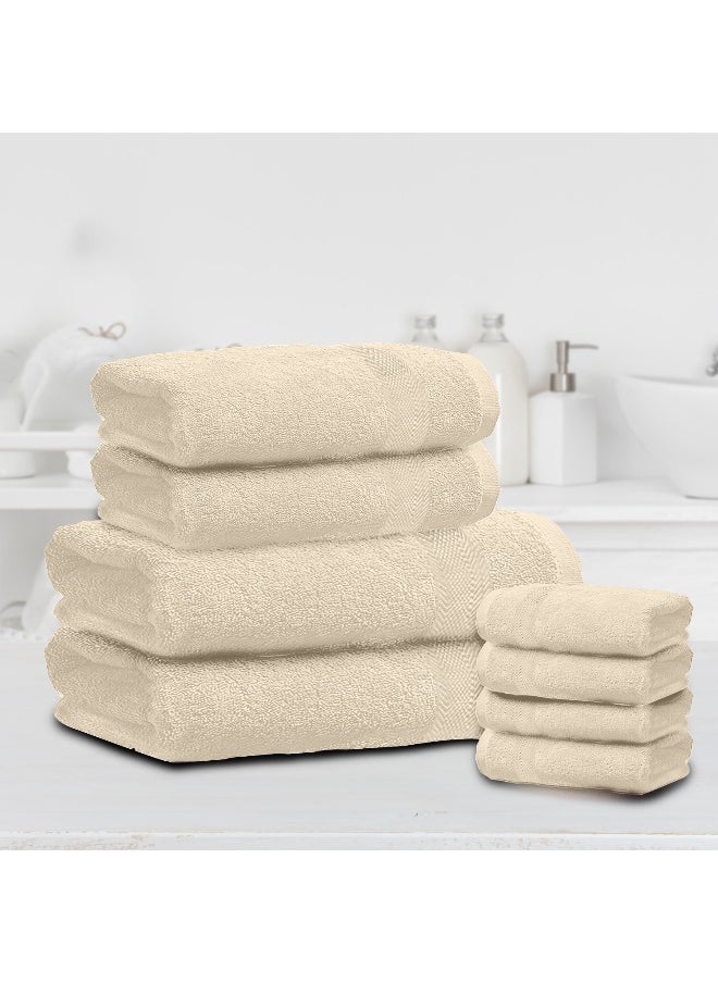 Rest Towel Set 8 Peice Cream Luxury Hotel Bedroom Super Soft Absorbent Durable Washable Quick Dry Cotton Family Bath Towels - 2 Bath Towel 70X140Cm 2 Hand Towel 50X100Cm & 4 Face Towel 30X30Cm  - Image 1