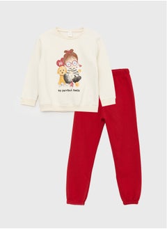 LC WAIKIKI Crew Neck Printed Baby Girl Sweatshirt and Pants  - Image 1