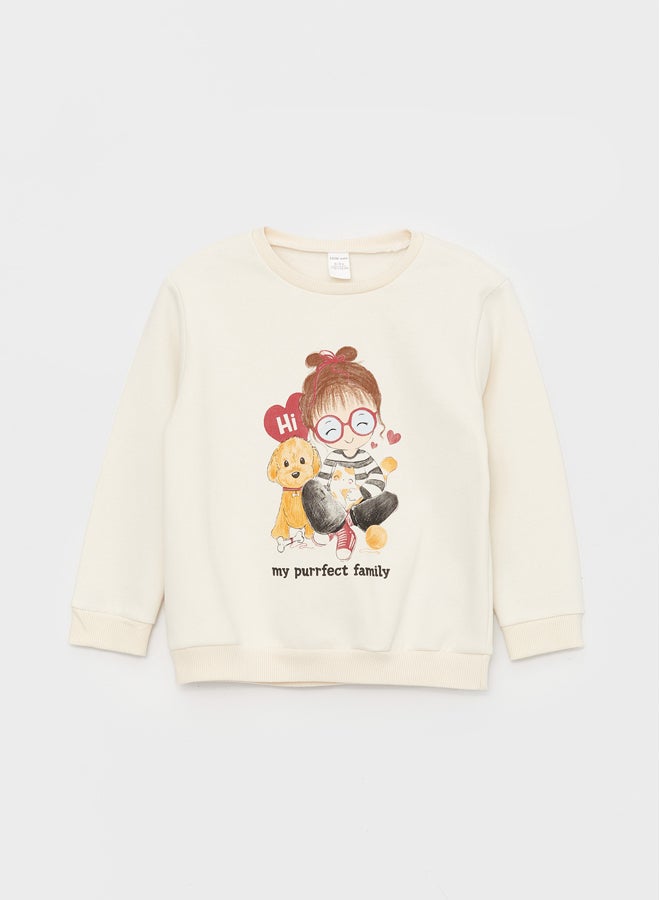 LC WAIKIKI Crew Neck Printed Baby Girl Sweatshirt and Pants  - Image 2