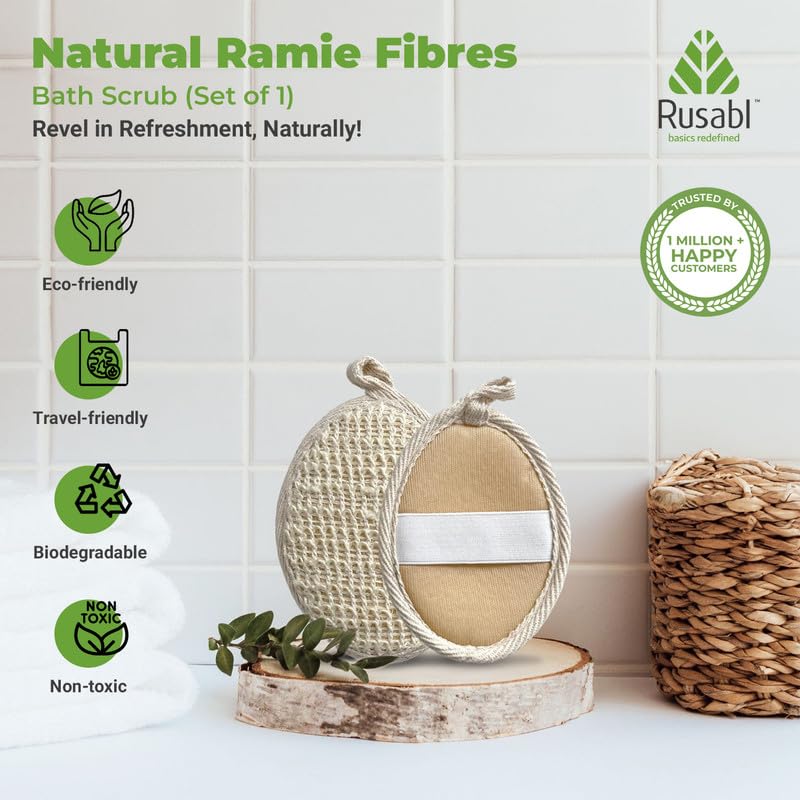 Rusabl Ramie Bath Loofah for Body Deep Cleansing and Scrubbing (Pack of 1, Oval) Reusable Exfoliating Scrub Sponge, Made of Natural Fibre, Scrubber for Unisex, Cleanses and Gently Exfoliates Skin - Image 2