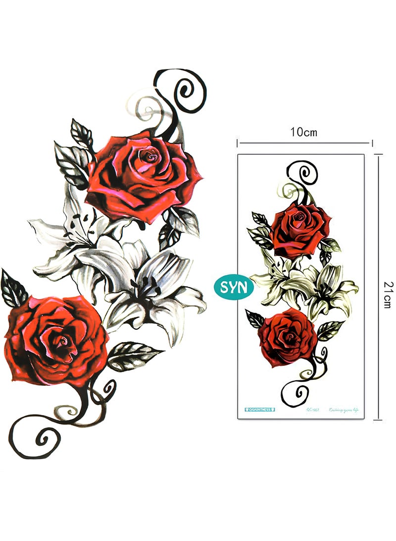 general 2pcs Waterproof Letter Flower Pattern Temporary Tattoo Sticker Double Rose Flower Tattoo And Three In One Rose Pattern Tattoo - Image 2