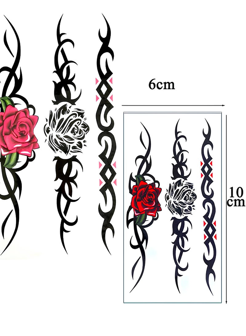 general 2pcs Waterproof Letter Flower Pattern Temporary Tattoo Sticker Double Rose Flower Tattoo And Three In One Rose Pattern Tattoo - Image 3