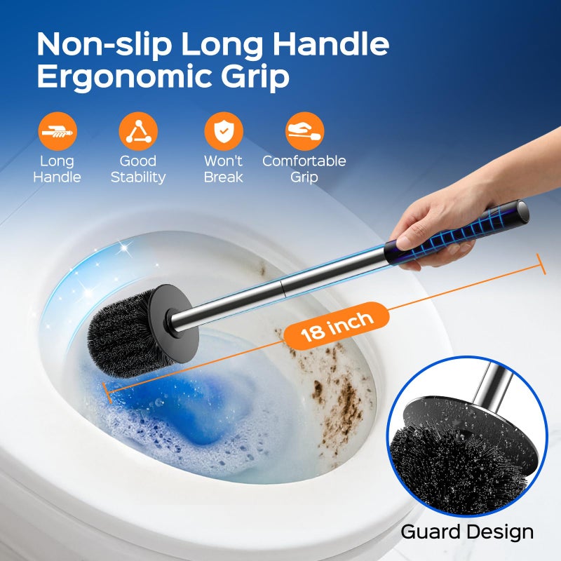 HAMITOR Toilet Brush and Holder Set: 2 Pack Stainless Steel Rustproof Kits with Deep Cleaning Bristles - Hidden Toilet Cleaner Scrubber for Homeowners - Compact Bathroom Accessories for Home RV Silver - Image 5