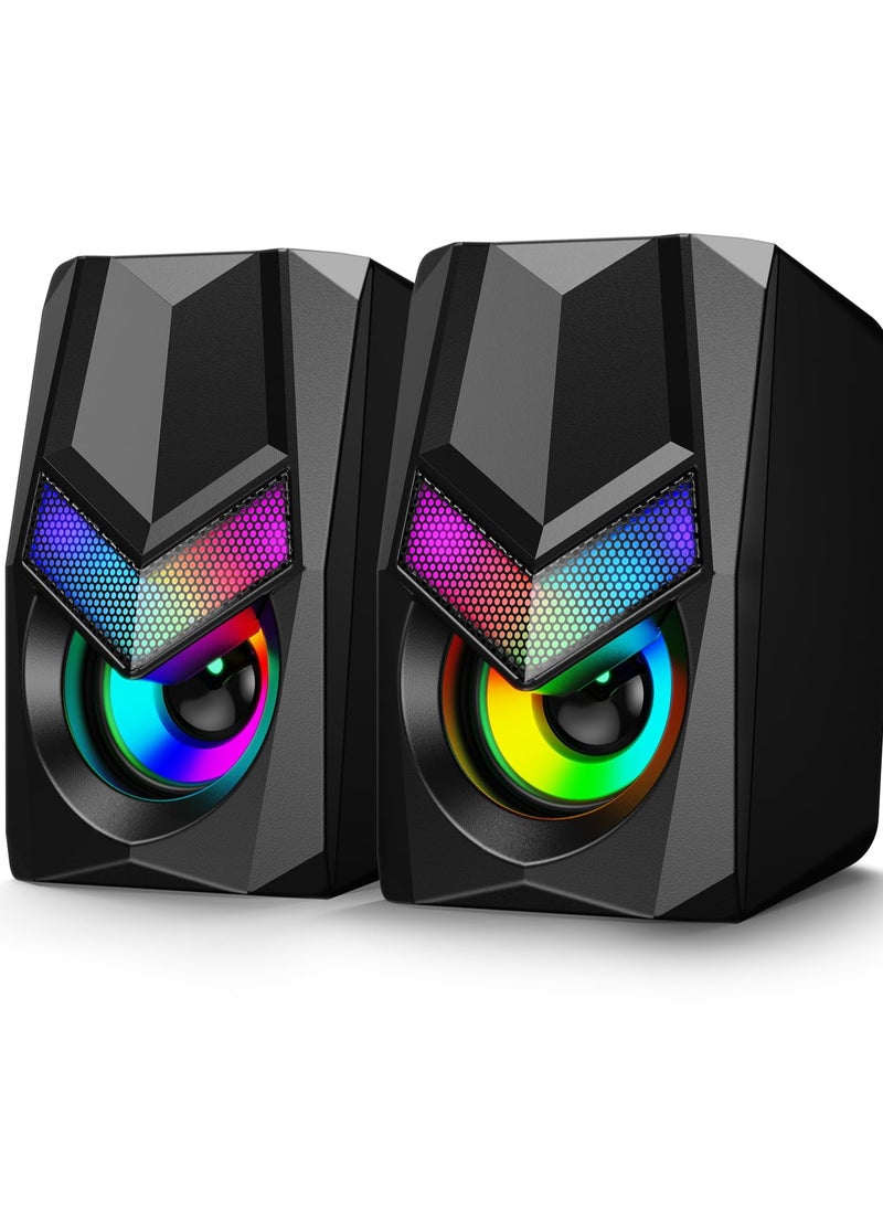 Excefore V20 PC Speakers for Desktop, Mini RGB Computer Speakers, USB Powered 3.5mm Aux Portable Gaming Speakers, Multimedia Speakers for Laptop, Monitor Speakers Plug and Play  - Image 1