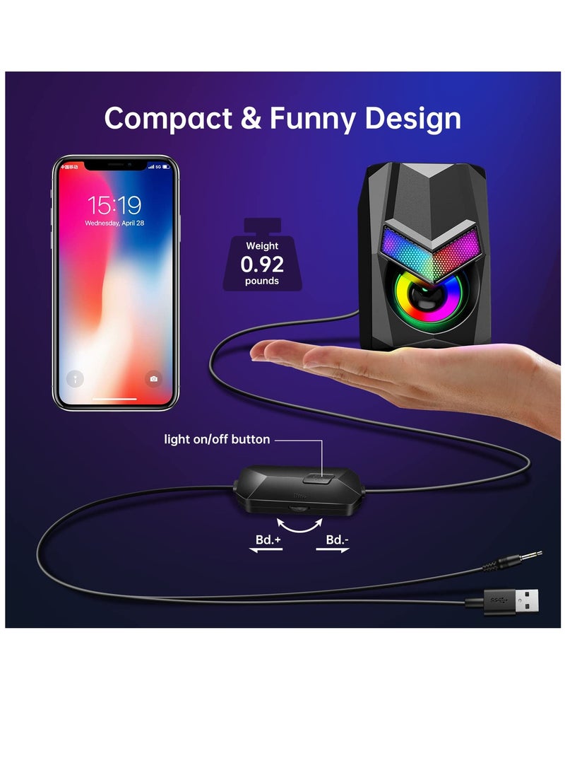 Excefore V20 PC Speakers for Desktop, Mini RGB Computer Speakers, USB Powered 3.5mm Aux Portable Gaming Speakers, Multimedia Speakers for Laptop, Monitor Speakers Plug and Play  - Image 5