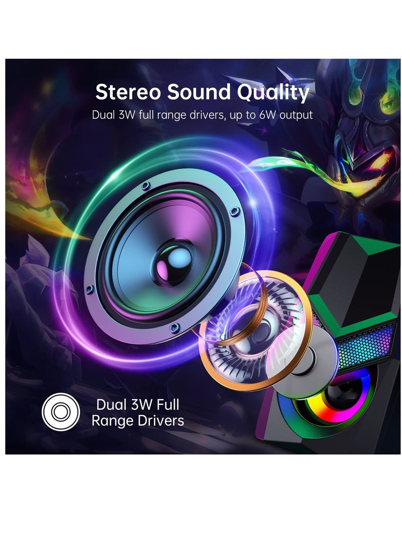 Excefore V20 PC Speakers for Desktop, Mini RGB Computer Speakers, USB Powered 3.5mm Aux Portable Gaming Speakers, Multimedia Speakers for Laptop, Monitor Speakers Plug and Play  - Image 2